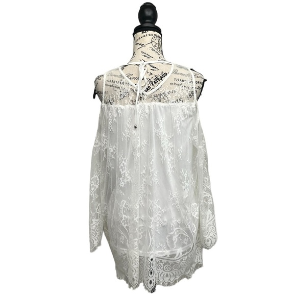 RAIN Ivory Lace Crochet Tunic Blouse Women’s L | Sheer Angelcore Boho Prairie - Picture 5 of 10